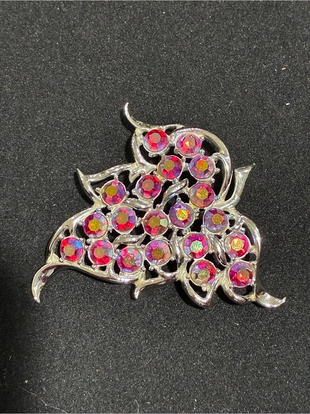 Vintage Sarah Coventry Red AB Leaf Brooch